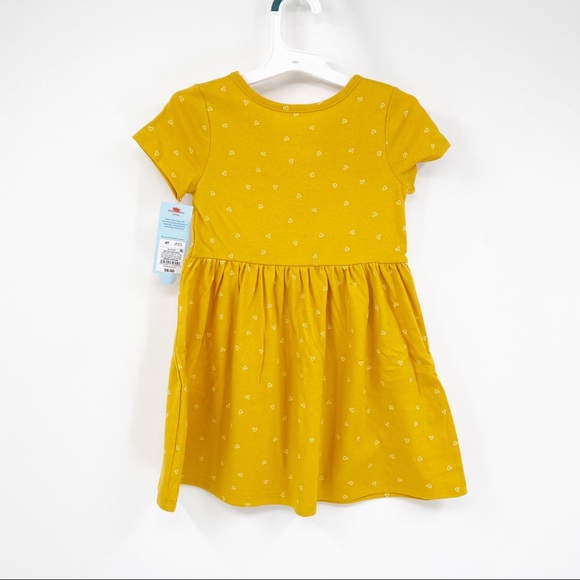 Cat & Jack Girls Toddler Short Sleeve Heart Printed Knit Dress MUSTARD Size 4T - Picture 4 of 10